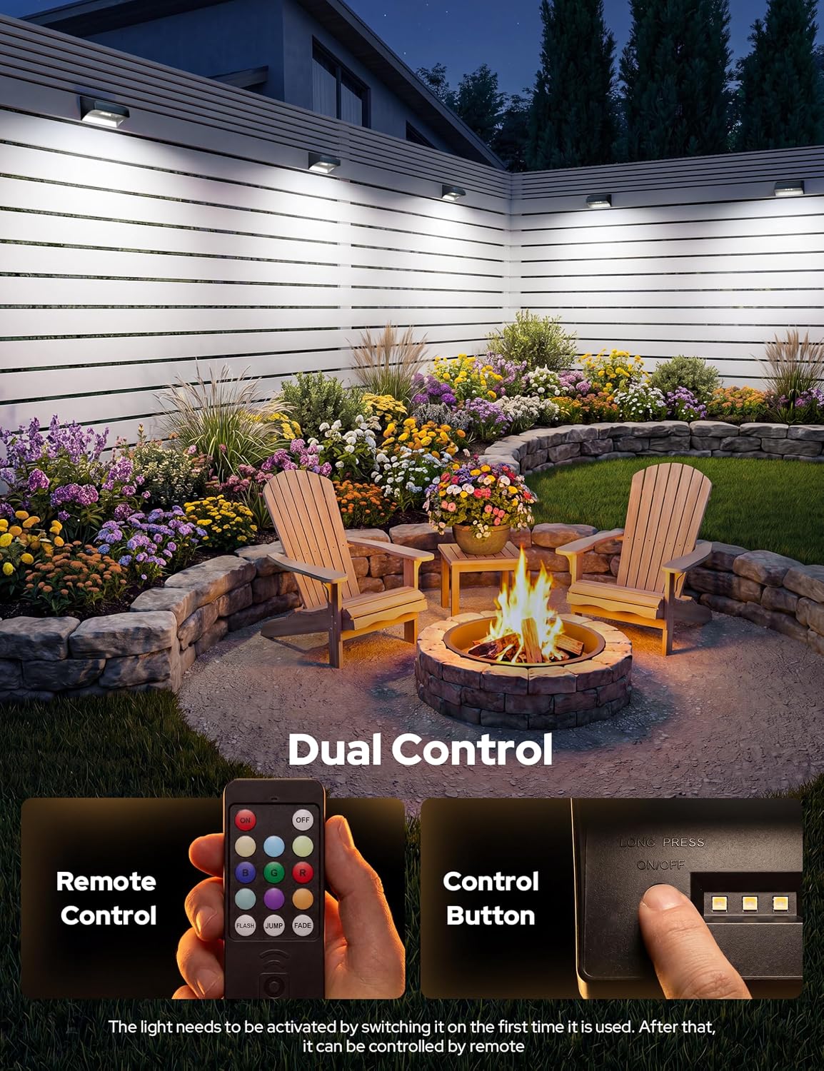 VOLISUN Fence Lights Solar Powered with Remote, 9 Fixed Colors 12 Modes, Solar Fence Lights Outdoor Waterproof, Warm/Cool White, RGB LED Deck Lights for Yard/Railing/Balcony/Patio/Outside, 12 Pack