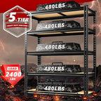 REIBII 2400LBS Storage Shelves 5 Tier Garage Shelving Heavy Duty Adjustable Garage Shelves, Utility Rack Shelf, Shelving Units for Storage Warehouse Pantry Closet, 35.5" W x 11.9" D x 72" H, 4 Pack
