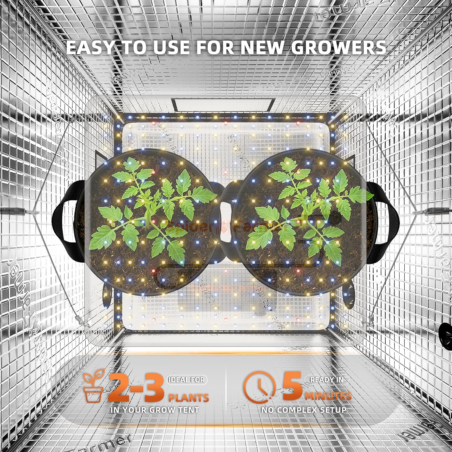Spider Farmer SF1000 LED Grow Lights for Indoor Plants in 2x2/3x3 Grow Tent | 100W Dimmable Full Spectrum Grow Light, New-Gen High-Efficiency Diodes 2.5 PPE System for Seed Starting, Vegetables & Bloom