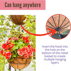 LaLaGreen Hanging Planter for Outdoor Plants (14 Inch, 4 Pack) Hanging Baskets with Coco Liner, Black Metal Wire Flower Basket Pots with Hook Hanger Balcony Porch Farmhouse Country Style Garden Decor