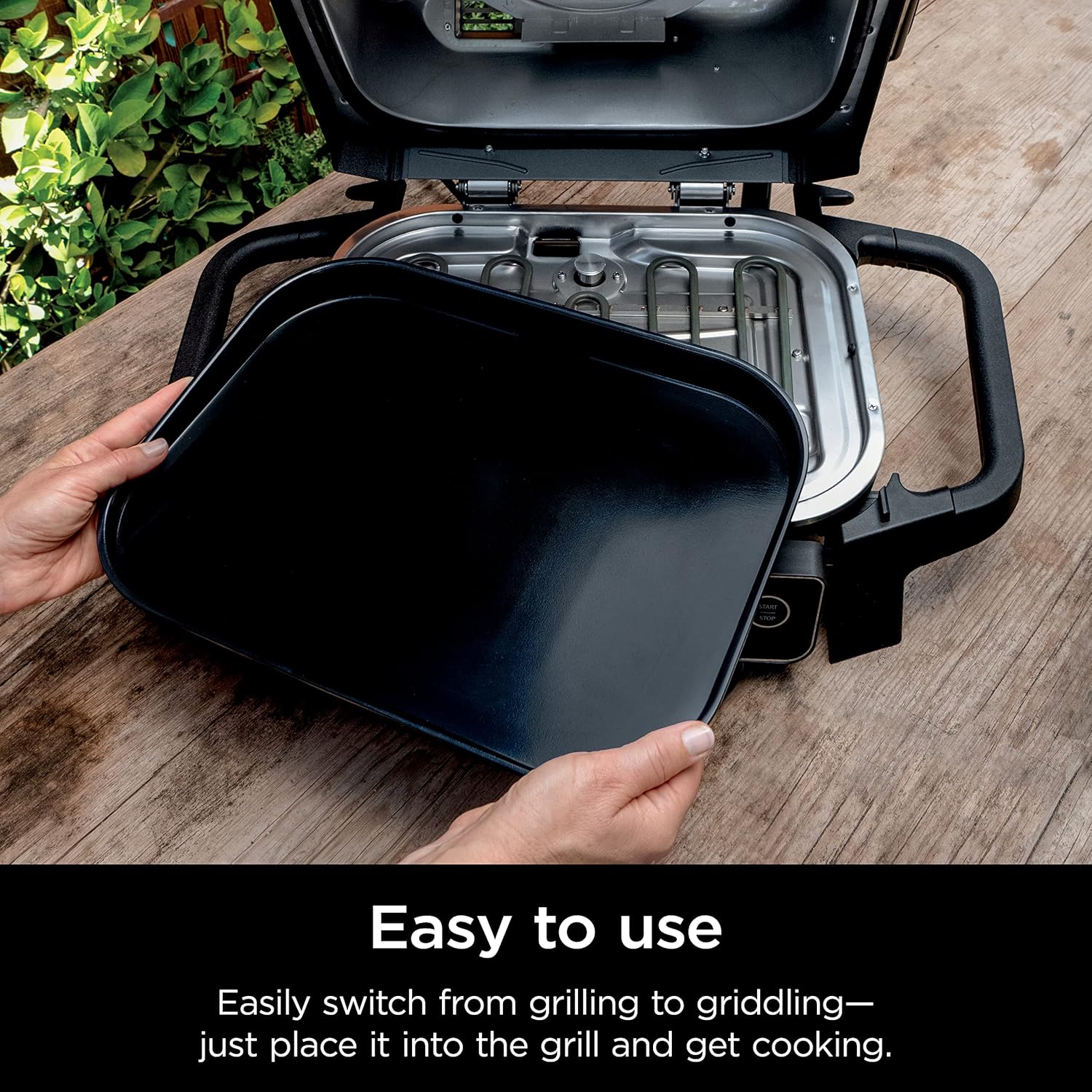 Ninja XSKGRDPLT Woodfire, Outdoor Flat Top Griddle Plate, Compatible with Ninja Woodfire Grills (OG700 series), Ceramic Coating, Insert, Black/Grey | Ninja Woodfire Griddle Plate clicks into your grill for even, edge-to-edge searing and easy-clean