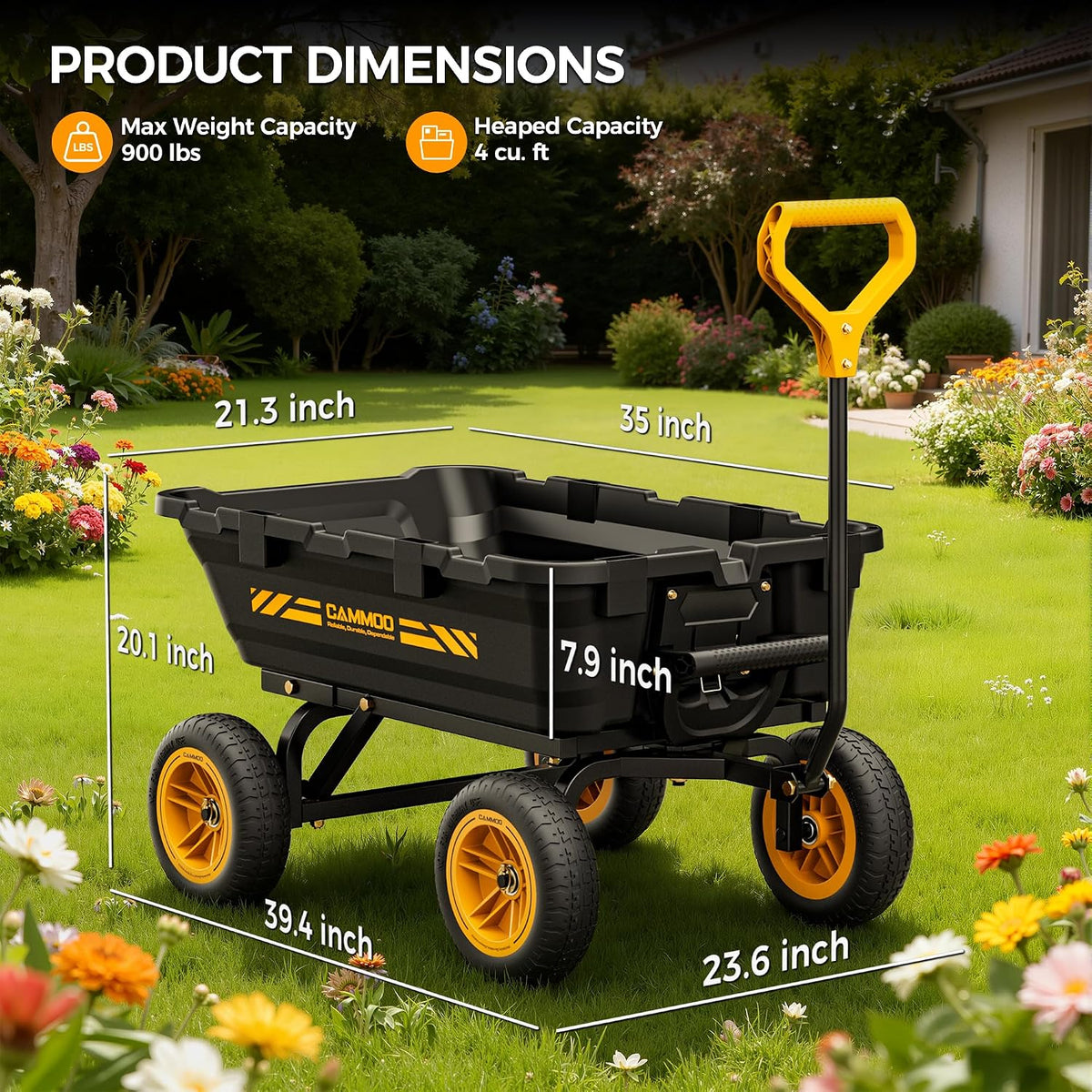 cammoo 10-in no-flat tires 900lb garden dump cart, view 9