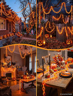 Solar Halloween Chain Lights, 10.4 FT 175 LED Orange Plastic Chain | String Lights with Remote, Waterproof Outdoor Spooky Glowing Halloween Decorations for Yard, Graveyard, Haunted House, Party