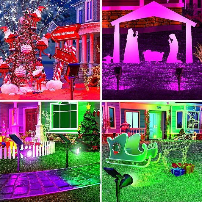 ROSHWEY Solar Spot Lights Outdoor, 7 Colors Halloween Christmas Outdoor Lights Waterproof Landscape Light 600LM Solar Spotlight Lighting for House Backyard Pool Patio Garden Decor- 2 Pack