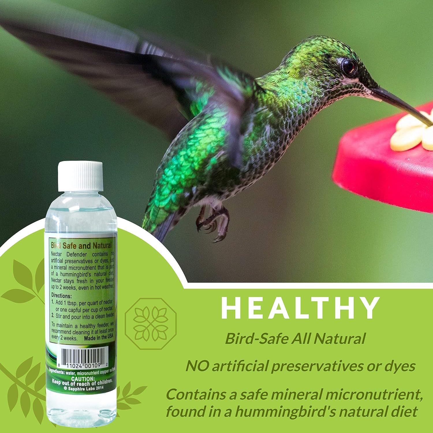 Nectar Defender Hummingbird Nectar Extender, Bird-Safe, Natural, 2-Pack | Bird-safe, Keeps nectar fresh, Reduces spoilage, Extends nectar up to 2 weeks, Dye-free, Protects 16 quarts, Made in USA
