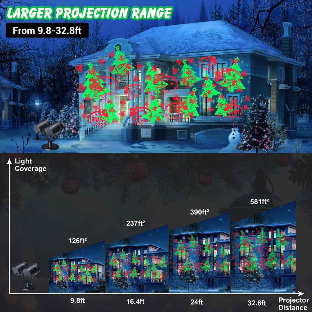 Christmas Lights Projector, Christmas Decorations Lighting Projector, with Timer Dynamic Led Xmas Tree Santa Claus Jingle Bells Lights, for New Year Party Garden Wall Outdoor Indoor Holiday Decor