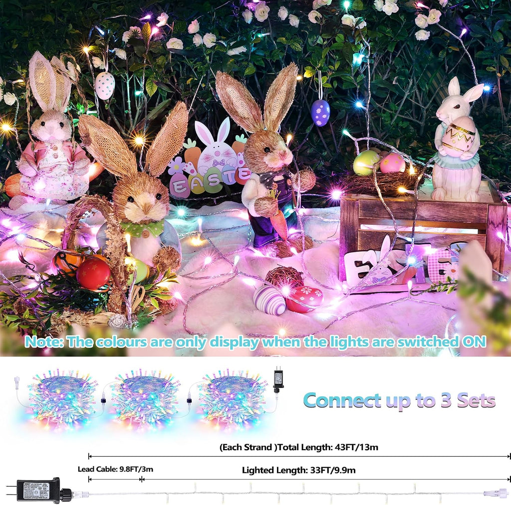 Joomer Easter String Lights 33FT 100LED String Lights | with 8 Modes Timer Connectable Waterproof Plug in Indoor Outdoor, Pastel Fairy light for Easter Decorations