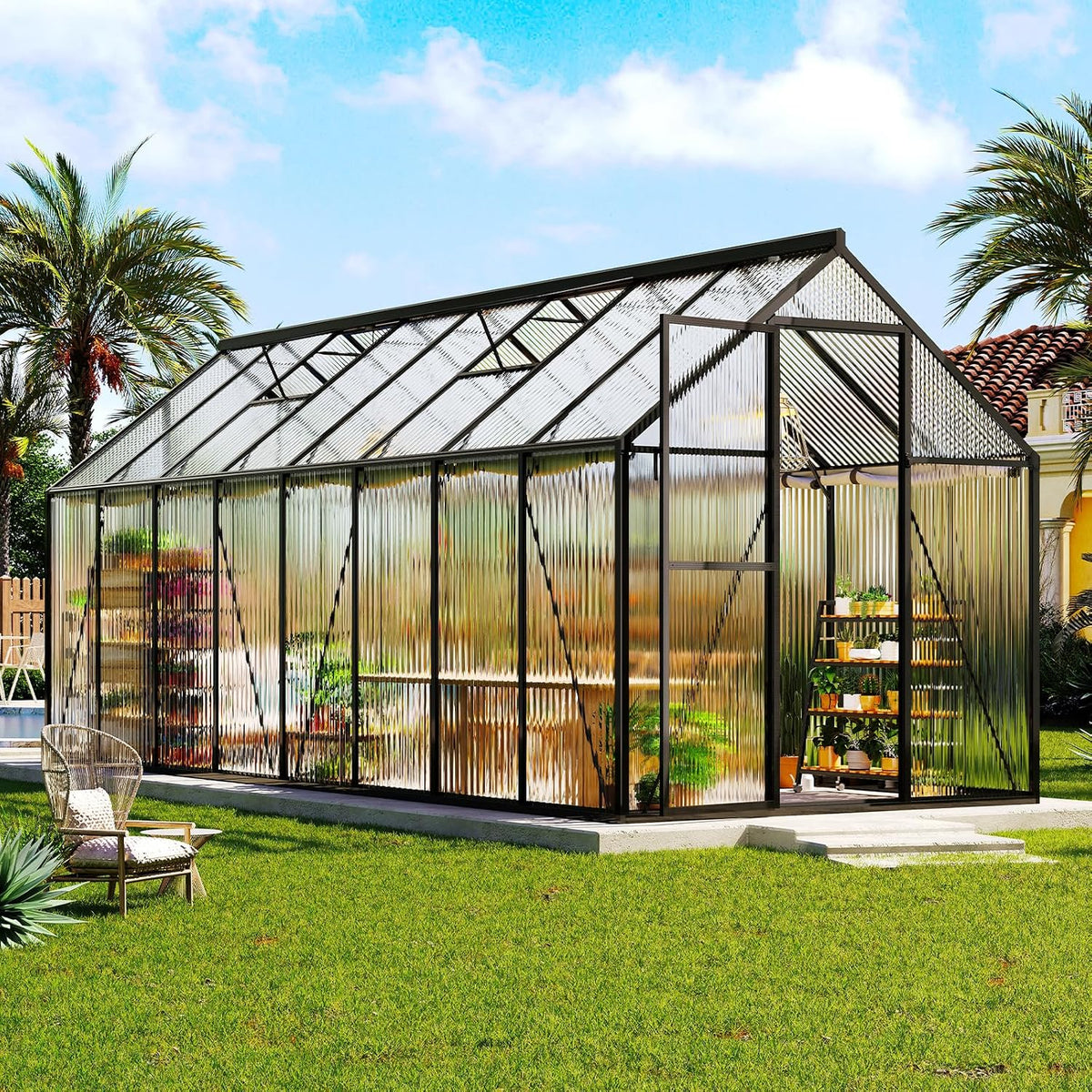 amerlife 6x16 ft walk-in polycarbonate greenhouse with 2, main product view