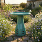 Sunnydaze Hand-Painted Ceramic Outdoor Bird Bath for Garden, 21” H, Seafoam | UV & Frost-Resistant Mineral Glazed Finish, 1 Gal Water Cap, Easy Assembly, Pedestal Bird Bath for Outside, Ceramic Birdbath