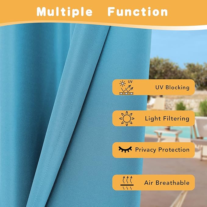 HolidayIdeas Extra Wide Outdoor Curtains for Patio Waterproof, 2 Panels - 110 x 84 Inch - Privacy & Light Filtering Curtains Grommet Outside Curtains for Porch, Gazebo, Pergola, Backyard (Teal