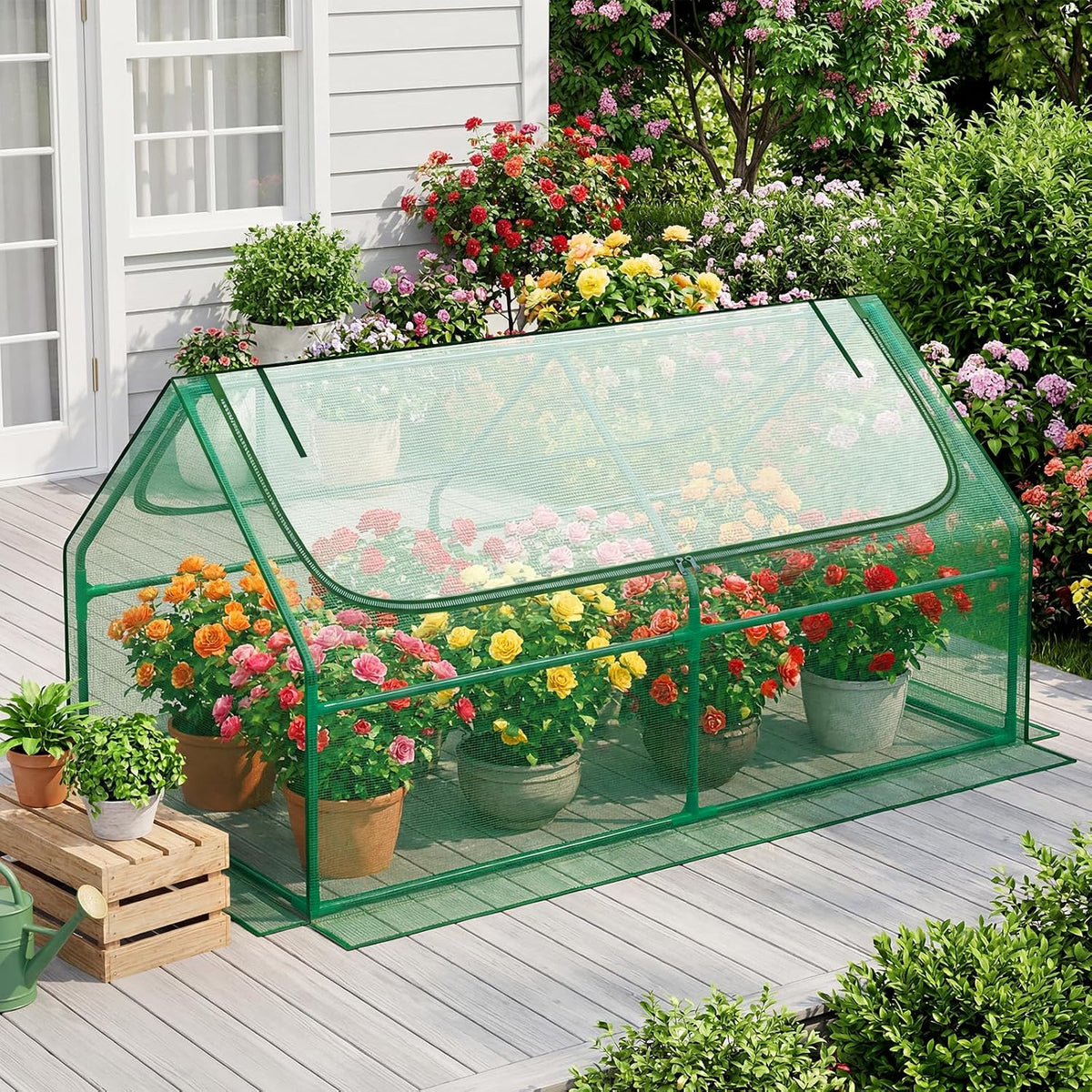 superlele 6x3x3ft mini greenhouse with 2 large zipper, front angle view