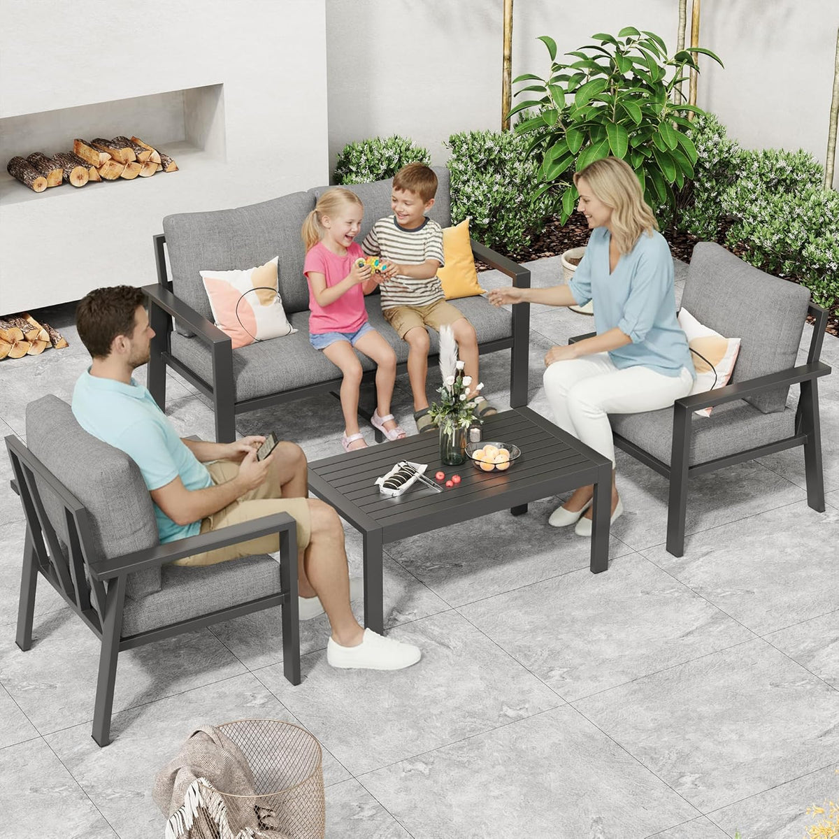 aluminum outdoor patio furniture sets all-weather patio conversation shown in use