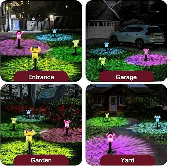 Easter Solar Pathway Lights Outdoor Decorative 4 Pack, 4 color LED Mushroom Solar Lights Outdoor Waterproof Solar Powered Decor for Yard Driveway Patio, Valentines Day Halloween Christmas Garden Decor