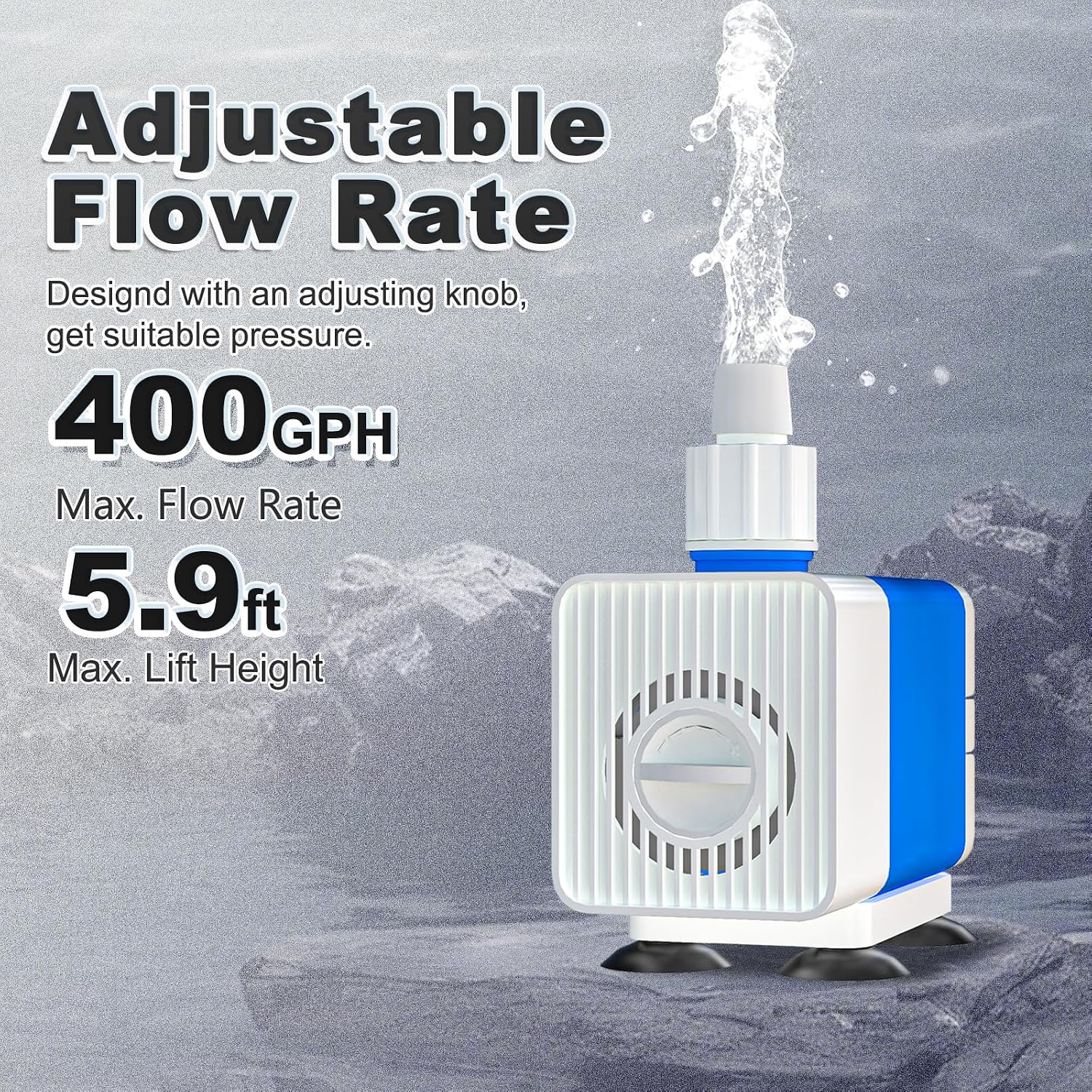 Fountain Pumps 400GPH Submersible Water Pump Outdoor with 5.9ft. High Lift | with 6.5ft. Power Cord, Small Aquarium Water Pump for Ponds, Fountains, Graden, Water feature, Fish Tank