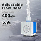 Fountain Pumps 400GPH Submersible Water Pump Outdoor with 5.9ft. High Lift | with 6.5ft. Power Cord, Small Aquarium Water Pump for Ponds, Fountains, Graden, Water feature, Fish Tank
