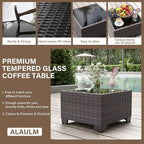 ALAULM Patio Furniture Set with Coffee Table, 7 Pieces Outdoor Sectional with Wide Seat and Thick Cushion, All Weather Wicker Rattan Conversation Set for Backyard, Garden, Deck, Grey