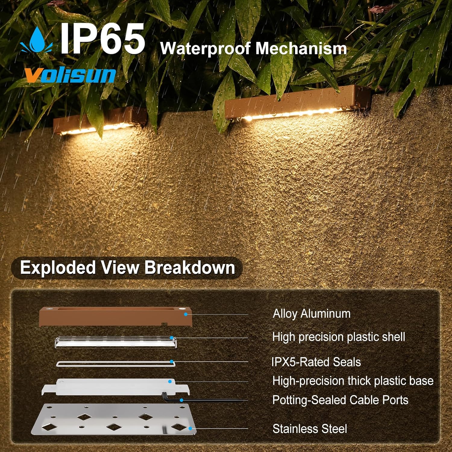VOLISUN 7 Inch Retaining Wall Lights, 2700K Hardscape Lighting, 12 Pack | IP65 Waterproof, Cuttable Low Voltage Landscape Lighting, 12V Paver Lights, 3W Outdoor Step Lights, ETL