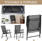 Yaheetech Patio Dining Chairs Set of 2 with Armrests, Outdoor Folding Chairs with Metal Frame and Backrest for Lawn, Garden, Yard and Poolside, Black