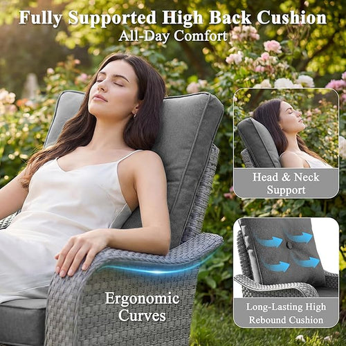 2-Seat Modern Patio Furniture Set with Swivel Rocking Chairs, Thick 4″ Cushions, Dual-Strand Wicker Rattan, Rust-Resistant Steel Frame – Outdoor Conversation & Modular Sectional,Black