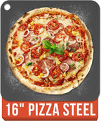 Chef Pomodoro Pizza Steel for Oven 16"x16", 1/4" Thick, With Lifting Holes | Baking Steel For Oven Doubles As Baking Stone Or Grill Use; Produces Crispy Crust, Restaurant-style Pizza And Sourdough Bread