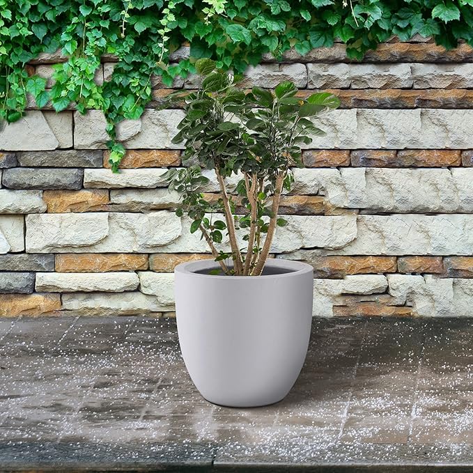 Kante 16.5" Dia Round Concrete Planter, Large Outdoor Modern Indoor Decorative Plant Pots with Drainage Hole and Rubber Plug for Home and Garden, Pure White
