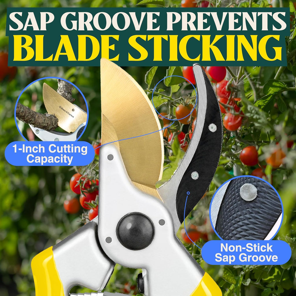 Haus & Garten ClassicPRO 8.5" Premium Titanium Bypass Garden Shears - Use as Pruners, Pruning Shears for Gardening, Hand Pruners, Handheld Garden Clippers Scissors Tool