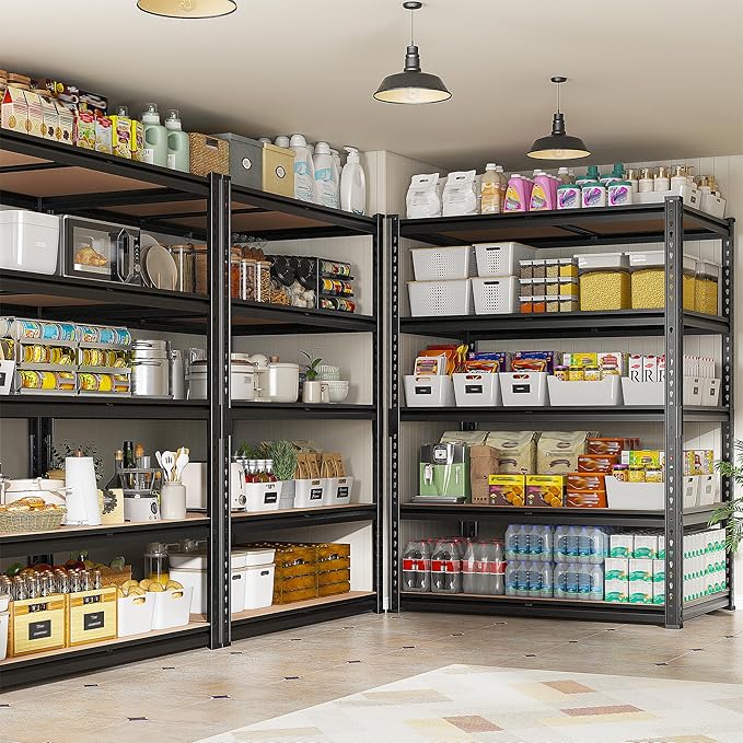 REIBII 2400LBS Storage Shelves 5 Tier Garage Shelving Heavy Duty, Adjustable Metal Shelving Unit, Garage Shelves for Basement, Warehouse, Pantry, Closet, Kitchen 72" H x 35.55" W x 16" D, 2 Pack | Heavy Duty, Adjustable, 2020LBS Capacity, Garage, Pantr...