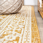 JONATHAN Y Medallion Weave Indoor Outdoor Runner Rug 2X8 Yellow/Cream, Sinjuri Textured for Backyard, Patio, Porch, Easy-Cleaning, High Traffic, Pet-Friendly, Non-Shedding (SMB101I-28)