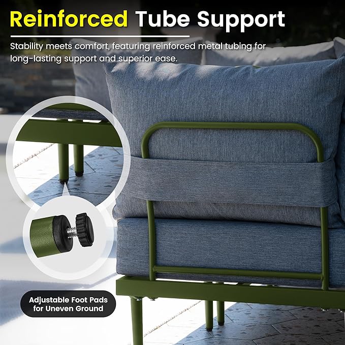 Sundale Outdoor 2 Pieces Patio Sofa Set, Metal Outdoor Sectional Loveseat with 6 Inch Olefin Cushion, All-Weather Modern Patio Chair Sets for Porch, Balcony