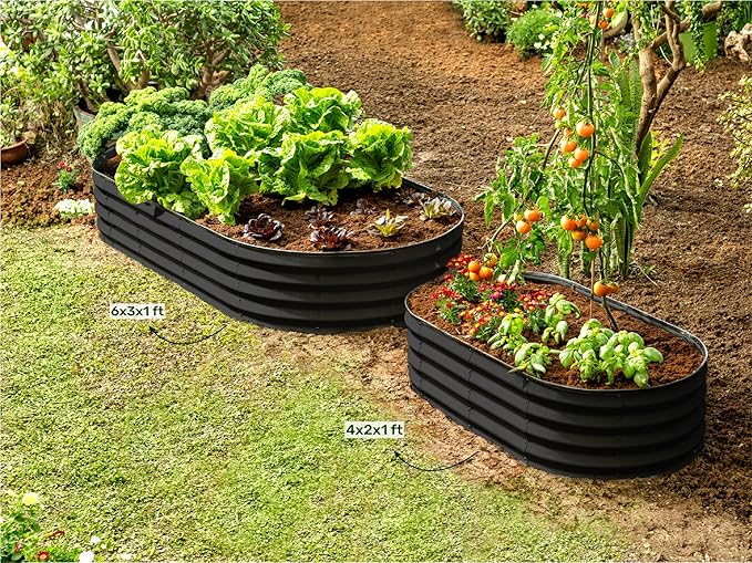 Plant & Plot Galvanized Raised Garden Beds Outdoor // 6×3×1 ft (2-Pack) Planter Raised Beds for Gardening, Vegetables, Flowers // Large Metal Garden Box // Patented Tool-Free Design (Black)