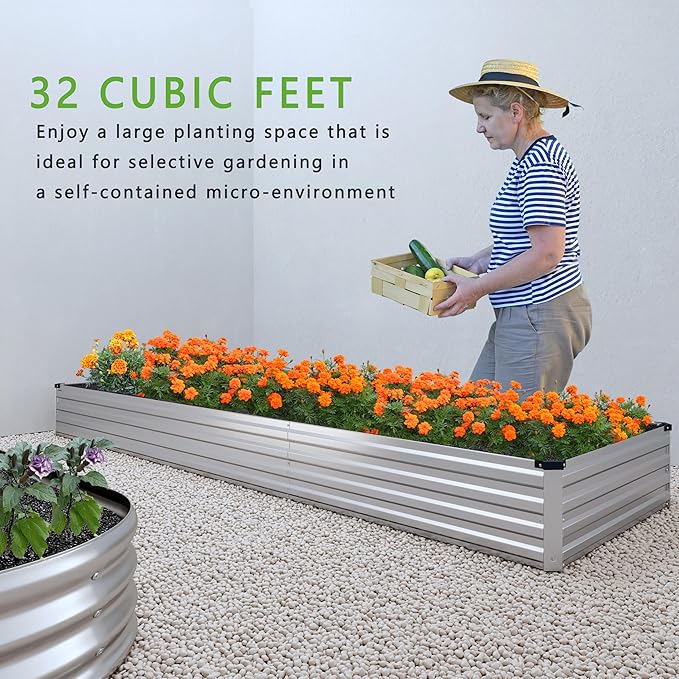 2PCS Galvanized Raised Garden Bed Kit,Vegetable Boxes-Rectangle Metal Flower Box,Large Planter Raised Beds Outdoor Garden for Planting,Fruit,Herb-Silver