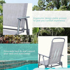 Vongrasig 6 Pieces Folding Patio Dining Set, All Weather Small Metal Outdoor Table and Chair Set, Garden Patio Furniture Set w/Umbrella, Glass Table & 4 Folding Chairs for Lawn, Backyard, Silver
