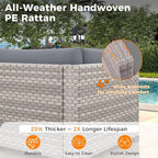 12-Seat Modular Patio Furniture Set – Outdoor Wicker Sectional Sofa with Thick 4″ Cushions, Dual-Strand PE Rattan, Rust-Resistant 18 mm Steel Frame, Backyard Garden Deck Lounge,Gray