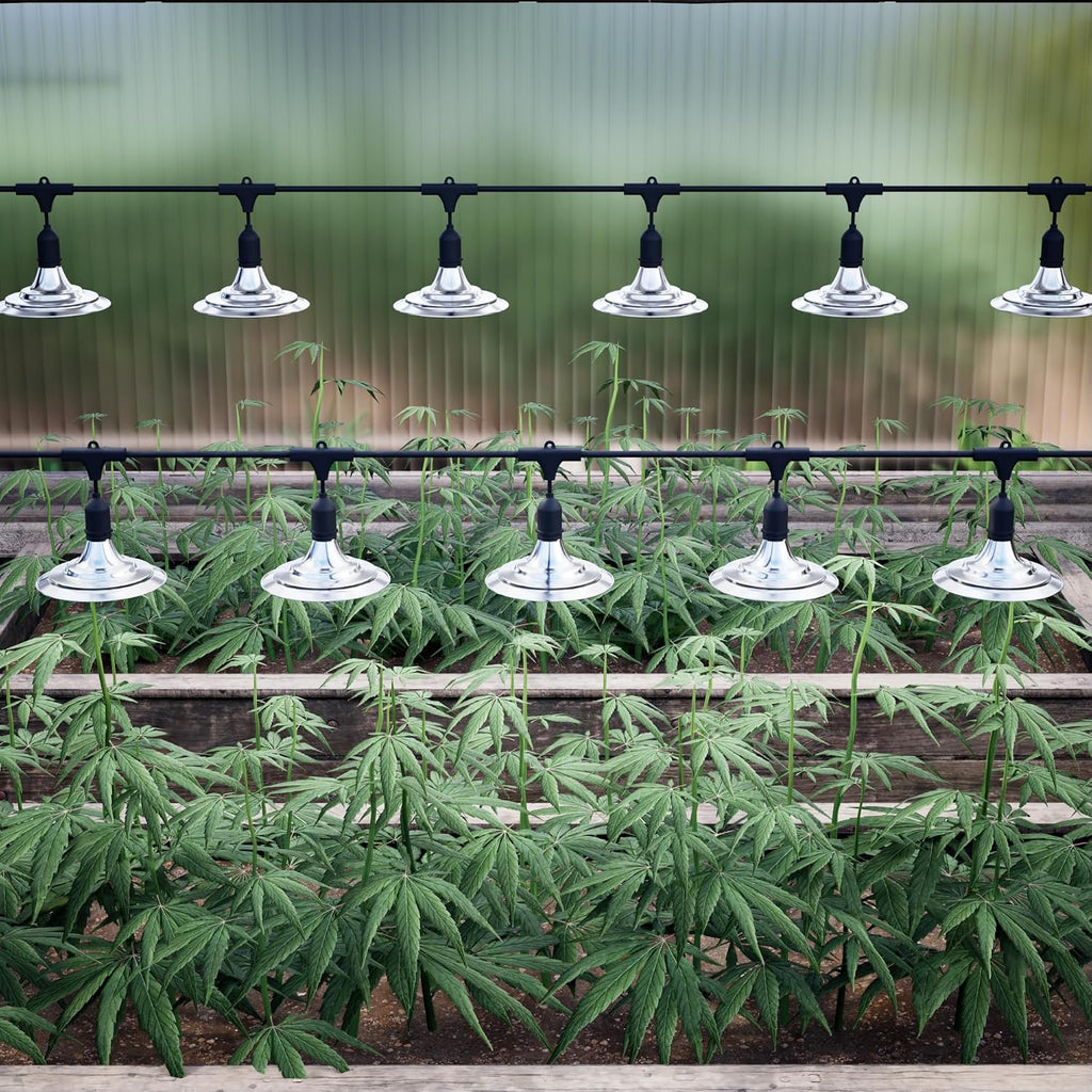 outdoor grow lights with timer, full spectrum greenhouse, front angle view