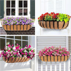 4pcs 24" Window Box Deck Railing Planter with Coco Liner, Metal Hanging Flower Planter Window Basket, Wall Planters Boxes with Horse Trough Coco Liner for Outdoor Indoor Balcony Porch Fence