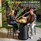 PIZZELLO 5-Piece Patio Swivel Bar Set with 37" Height Propane Round Firepit Table and High Swivel Stools Chair Set of 4, Outdoor High Top Bistro Set for Poolside, Garden, Balcony(Black)