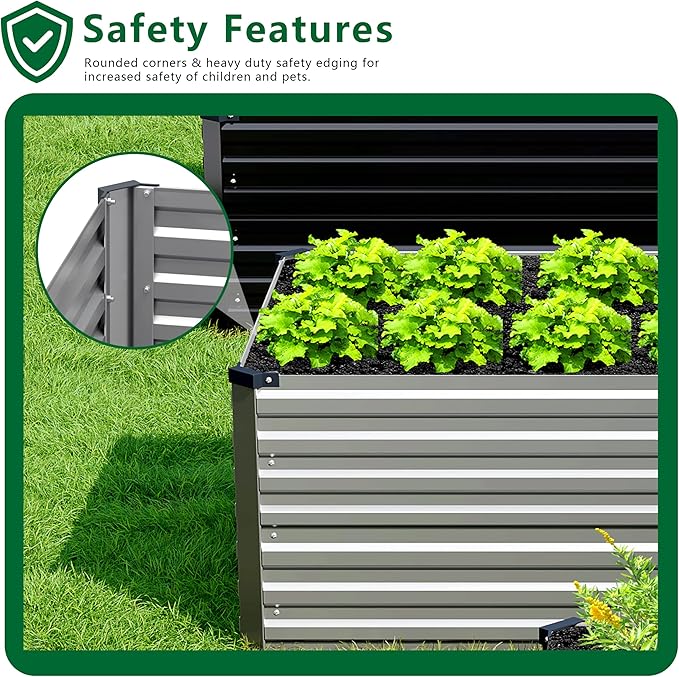 6x3x2FT Galvanized Raised Garden Bed Kit,Vegetable Plant Boxes-Rectangle Metal Flower Box,Large Planter Raised Beds Outdoor Garden for Planting,Fruit,Herb-Silver