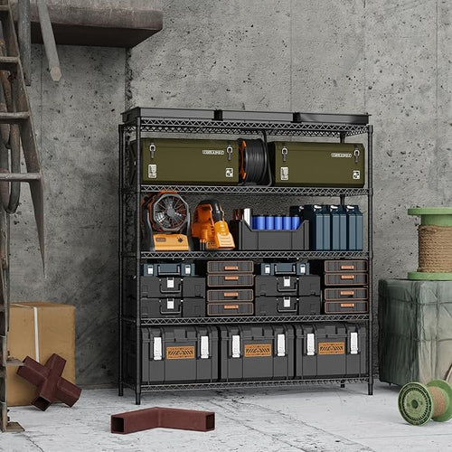 3500LBS 59" W 5 Tiers Storage Shelves, Metal Shelving Wire Metal Shelving Unit Shelves for Storage Adjustable Garage Shelving for Pantry Kitchen Garage Black 17.7" D x 59.1" W x 70.4" H