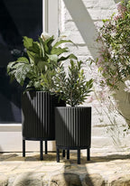 Veradek Demi Series Round Planter w/Stand for Porch/Patio | Durable Plastic-Stone Composite & Wooden Stand | Modern Décor for Tall Plants, Flowers