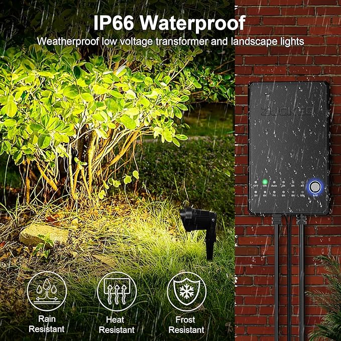 ZUCKEO All-in-One Low Voltage Landscape Lighting Kit, 5W LED Landscape Lights with Transformer, 120FT Wire and Connectors, Waterproof Outdoor Spotlight for Yard Garden House, 3000K 12V-24V, 12Pack