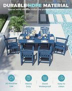 Ciokea HDPE Outdoor Dining Set, 7-Piece Patio Table and Chairs Set with Umbrella Hole, All-Weather Patio Dining Sets for 6, Durable Patio Furniture for Backyard, Garden, Lawn & Poolside, Navy Blue