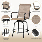 Yaheetech 2 Piece Patio Swivel Bar Stools Texteline Bistro Chairs with High Back/Armrest/Footrest, All Weather Padded Seating Outdoor Furniture Chairs for Outside, Lawn & Garden?Black/Brown