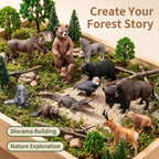 solid north american woodland forest animal figurines set, side view