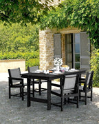 SERWALL 5 Piece Patio Dining Sets, Outdoor HDPE Dining Furniture Set with Umbrella Hole Cut-Out Table and 4 Woven Chairs, Gray
