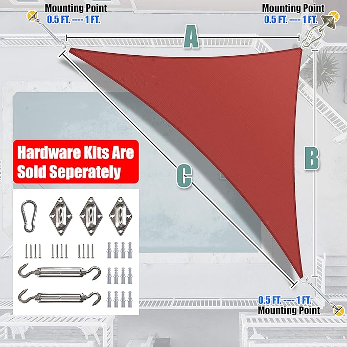 Amgo Custom Size 19' x 20' x 27.6' Red Right Triangle Sun Shade Sail UPF50+ AGTAPRT12, Order to Make Canopy Awning, 95% UV Blockage, Water & Air Permeable, Commercial Standard (We Customize)
