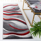 SAFAVIEH Hollywood Collection Runner Rug - 2'3" x 8', Grey & Red, Mid-Century Modern Design, Non-Shedding & Easy Care, Ideal for High Traffic Areas in Living Room, Bedroom (HLW766Q)