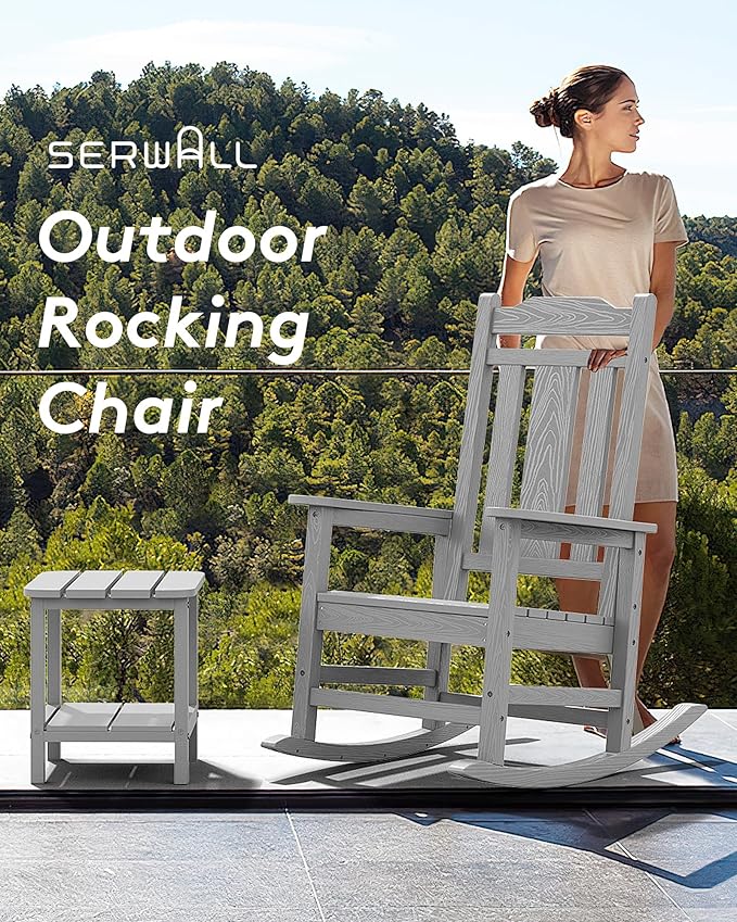SERWALL Oversized Rocking Chair Set of 2 Outdoor, HDPE Outdoor Rocking Chair Set of 2, Space Gray