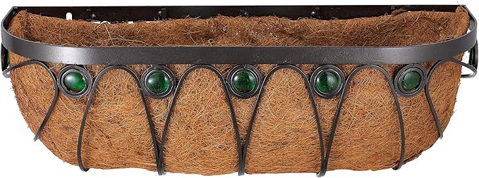 Arcadia Garden Products Hanging Window Basket Metal Trough Flower Planter with Coco Liner for Outdoor Windowsill, Railing, Patio, Garden, Balcony, Fence, 24-inch