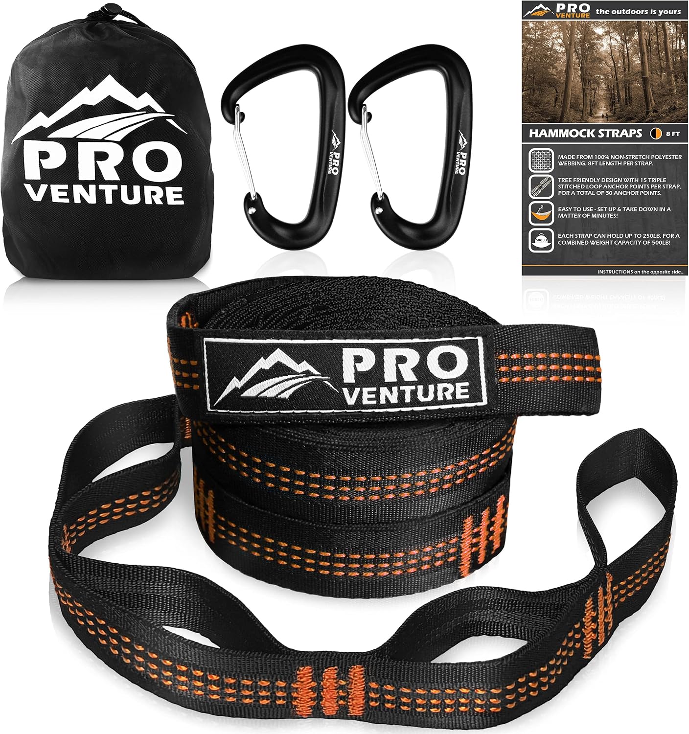 Hammock Straps and 2 Carabiners, 30+2 Loops, 1200lbs Breaking Strength (500lbs Rated) | 100% Non-Stretch, Lightweight, Portable Camping - Quick, Easy Setup | Heavy Duty + Tree Friendly