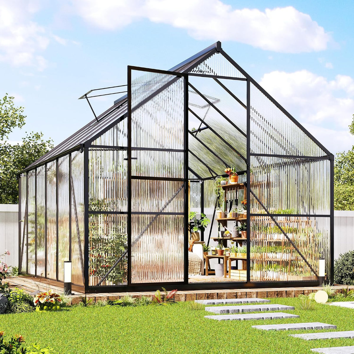 jocisland 8x12ft polycarbonate greenhouse, heavy duty aluminum frame, main product view